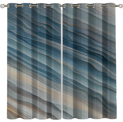 MELABE Wellenmuster Vorhang Blickdicht Ösen 3D, Blauer Farbverlauf Kinderzimmer Jungen Mädchen Vorhänge Wohnzimmer Schlafzimmer Thermovorhang Hitzeschutz Fenstergardinen 2 x 150B x 270H cm