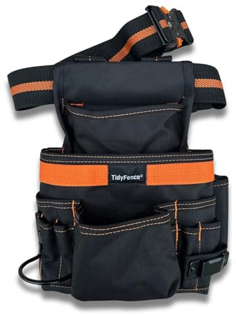 TidyFence Heavy Duty Fixings Fastener Tool Belt Pouch for Fence Builders, Decking, Landscaping & DIY – Adjustable, Durable, Multi-Pocket Belt for Tools, Screws, Spacers & Accessories