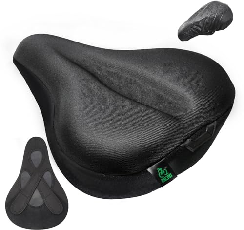 Zacro Wide Bike Seat Cushion - Gel Padded Bike Seat Cover for Men Women Comfort, Bike Seat Cover Compatible with Peloton, Spin Stationary Exercise Bikes, Mountain Bikes & Road Bikes,11x10inch, Black