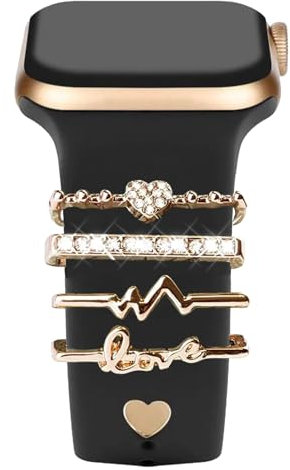 5 Stück Apple Watch Charms,Apple Watch Armband Charms,Gold Charms für Uhrenarmband,Kompatibel mit Apple Watch Armband 38mm 40mm 41mm 42mm 44mm 45mm 46mm Metall Diamant Dekorative Bling Schmuck