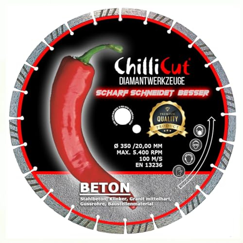 ChilliCut Chilli-Roxx Diamanttrennscheibe 350mm x 25,4mm – Universalscheibe für Beton, Granit & Stahlbeton – Profiqualität für Winkelschleifer & Baustellen – Trocken- & Nassschnitt