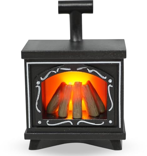 Cheminée lutin avec lumière, accessoires de lutin LED, foyer, lutin four, porte lutin et décoration de maison de poupée, éclairage de maison de poupée, accessoires de crèche, cheminée miniature