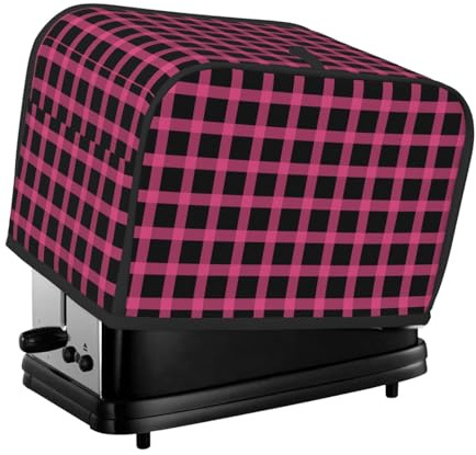 Funda para tostadora con estampado de cuadrícula rosa, 2 rebanadas, fundas para horno tostador con bolsillos para cocina, cubierta de electrodomésticos pequeños y protección de huellas dactilares