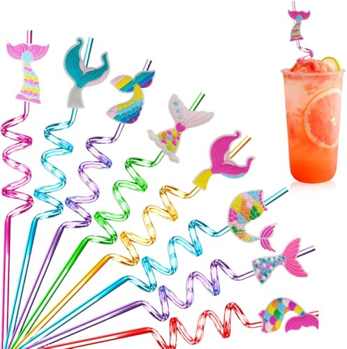8 Piezas Pajitas Reutilizables Niños, Sirena Pajitas, Pajitas Fiesta En Espiral, Pajitas Plástico reutilizables Para ArtíCulos Fiesta Cumpleaños Infantiles Niños Decoraciones De La Mesa