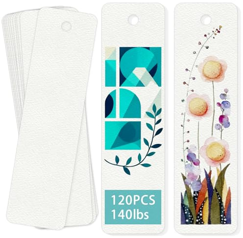Watercolour Paper Blank Bookmarks 120 Sheets, 140lb/300GSM Cotton Cold Press Water Colour Paper Block for Students Adults Artists Drawing Painting, White, 5 x 15 cm