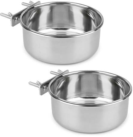 Hypeety Bird Food Bowl for Cage No Spill Feeder with Clamp Holder, L, 2pcs