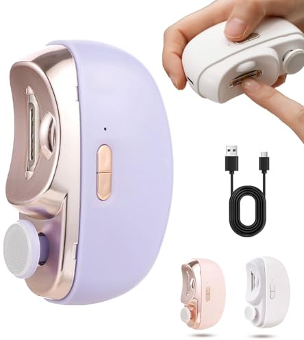 Electric Nail Clippers, 3 in 1 Automatic Nail Trimmer and Polisher,Fingernail Grinder with LED Light & 2 Speeds &Scraps Storage,Safe Universal Manicure Tool for Kids,Adults,USB Charging (Purple)