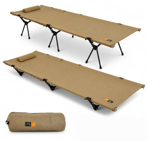 GJCrafts Lit Pliant Camping, Cadre Lit de Camp 250kg, 191x65cm avec 2 Hauteurs Réglables (20/40cm), Cadre Aluminium, Poches Latérales & Boucles, pour Tente Extérieur Jardin Bureau