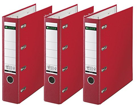 Leitz DoppelOrdner PP Plastik, mit zwei Präzisionsmechaniken (Doppelordner | 3er Pack, rot)