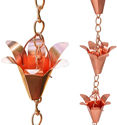 Topadorn Regenkette, reines Kupfer, Lilien-Regenketten, dekorative Regenkette, Glockendekoration, 21,6 cm Länge