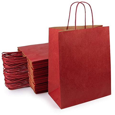 Extiff – Juego de 50 bolsas, de papel kraft, con asas, para la compra, embalaje de regalo, rojas