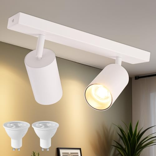 KYOTECH Lamparas Techo LED de 1 luz Blanco, Focos Techo Orientable de 350° + 90° de Aluminio GU10 Blanco Cálido 2700K 5W 400LM, Focos LED Interior Moderna Para Cocina Salón (Bombilla Incluida)