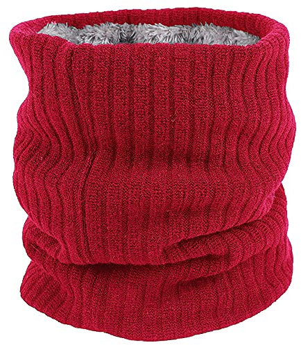 Fleece Halswärmer Thermo Snoods Unisex Dicker Winter Kaltwetter Gestrickter Rundschal für Radfahren Motorradsport (Rot)
