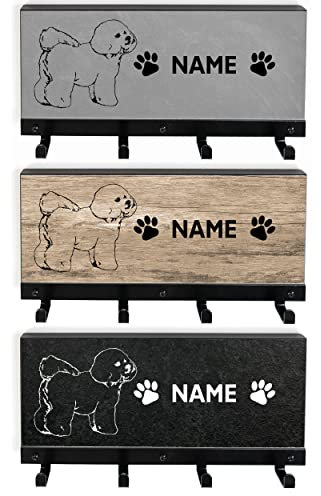 Tierisch-tolle Geschenke Bichon Frisè Leinengarderobe für Hunde Hundegarderobe Leinenhalter Dogstation | mit Wunschnamen personalisiert