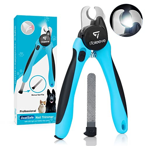 iToleeve LED Dog Nail Clipper with Light, Illuminates Nails or Bloodline for Safe and Easy Trimmers, Extra Sharp for Hard Claws, Quick Sensor, Safety Guard, Avoid Over Cutting Toenail, for Cat & Dog