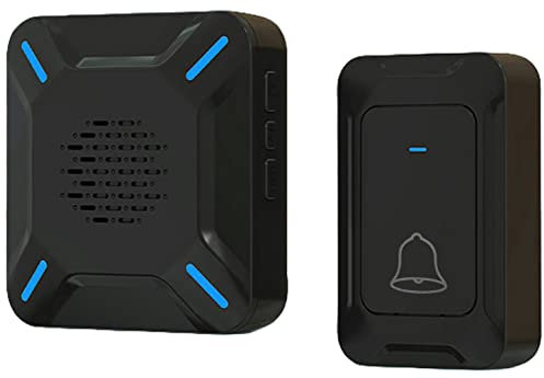 YYQ Sonnette sans fil d'extérieur étanche IP68, grand haut-parleur fort son, indicateur LED, rayon d'action 300M, 5 volume réglable, 58 sonneries (Noir) (1 Émetteur + 1 Récepteur)