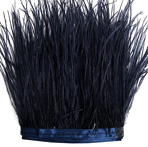 THARAHT Navy Ostrich Feathers Trim Sewing Fringe 2Yard 4-6inch for DIY Dress Sewing Craft Clothing Decoration Ostrich Feather Trim