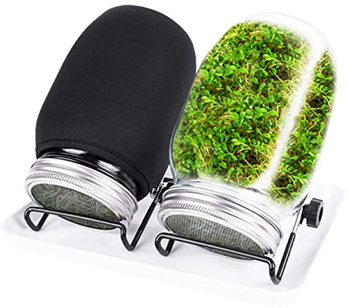 1 Pcs Seed Sprouting Jar Kit with Wide Mouth Mason Jars Durable Bean Sprouts Growing Kit with Stainless Steel Screen Sprout Lids Stands Shading Cloths and Tray for Sprouting Seeds Broccoli Beans