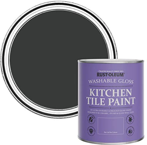 Rust-Oleum Black Water-Resistant Kitchen Tile Paint in Gloss Finish - Natural Charcoal (Black) 750ml