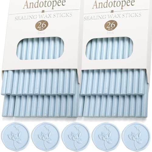 52pcs Pale Blue Sealing Wax Sticks, Andotopee Glue Gun Wax Seal Sticks for Wax Seal Stamp, Premium Sealing Wax for Envelope Letter Seal Wedding Invation Craft Adhesive, Great Gift Ideas (Mini Size)