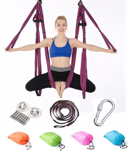 Aerial Yogatuch Zum Aufhängen Yoga Hängematte Set Hängematten Hammock Swing Therapieschaukel Schaukeltuch Yogagurt Hängetuch Inversion (dunkellila)