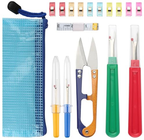 Nahtauftrenner Kit, 4 Stück Auftrenner für Nähte, Groß & Klein Nähen Nahttrenner mit Trimmen Scissor, Weiche Maßband und 10 Nähen Positionierung Clip, Aufbewahrungstasche, Nähzubehör