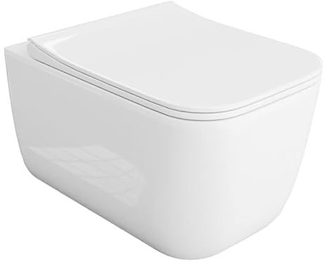 LAVITA Wand-WC Shak | Hänge Toilette | WC Sitz | Toilettendeckel mit Absenkautomatik & Metallscharniere | Toiletten Spülrandlos Hängend | Toilettenbecken | 350x525x380 mm | Weißer Glanz