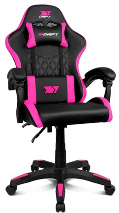 DRIFT GAMING DR35 - Sedia da gaming ergonomica professionale con supporto lombare e braccioli 2D regolabili, reclinabile a 135°, base robusta, ruote silenziose, rivestimento in similpelle, Nero/Fucsia
