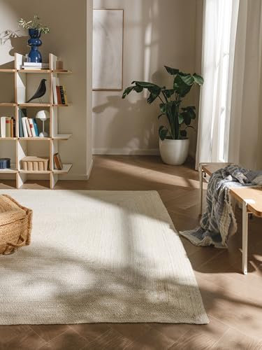 benuta Pure Jute Teppich Jutta - Ivory 80x150 cm - Handgewebter Wohnzimmerteppich - Natürliches Boho Design - Für Fußbodenheizung geeignet