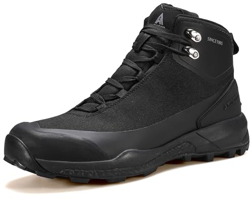 HUMTTO Men's Waterproof Hiking Backpacking Boots Lightweight Breathable Mid Hiking Shoes 8 Black