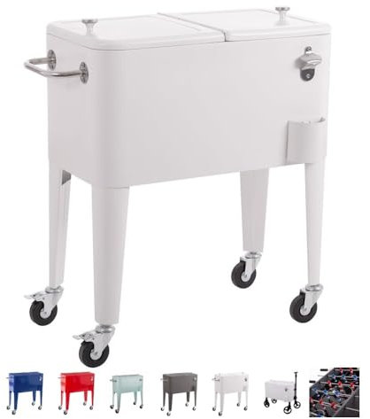 LOLAhome Nevera Carrito Vintaje para Barbacoa | Blanca, 56 litros de Capacidad, de Acero con epoxi Anticorrosión | Carrito de Bebidas Auxiliar isotermo | para Exterior, Jardín, Terraza | Fresh