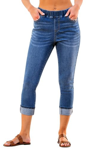 Vetinee Jean capri taille haute Jeggings avec élastique stretch skinny pour femme, bleu foncé, M