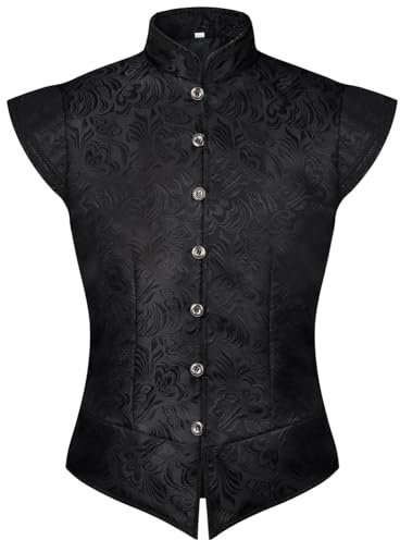 WAZHAKU Gilet cachemire médiéval pour homme - Gilet jacquard élégant - Gilet de costume victorien - Corsage traditionnel Dirndl - Gilet sans manches - Gilet vintage steampunk gothique
