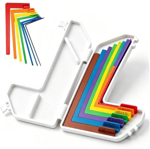 Paper Crafting Alignment Tool Guides for Card Making Scrapbooking, 7 Pcs L-Shaped Spacers with Size Tabs for Layering and Matting, Includes Storage Case, Multi-Colour Plastic Tools Colorful
