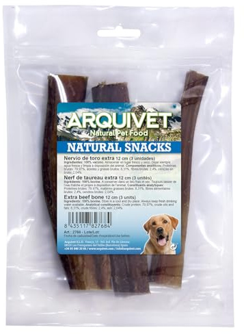 ARQUIVET Nervo de Toro 12 cm (Borsa 3 pz) - Snack Naturali masticabili per Cani - Premi e premi per l'Allenamento - Chuches e dolcetti
