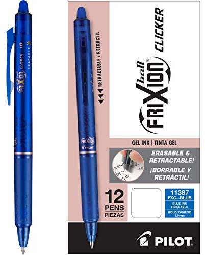 PILOT FriXion Clicker Erasable Gel Ink Pens, Bold Point 1.0mm, Blue, 12Pk