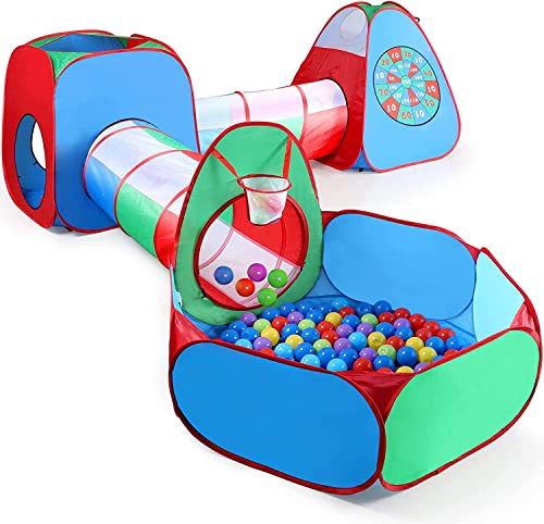 5 en 1 Pop Up Tente Tunnel Enfant, STLOVe Maison de Jeu pour Enfants avec Personnalisé Tentes Escamotable Intérieur/Extérieure pour Balle Pit avec Piscine pour Enfants,Cadeaux d'anniversaire/Fête
