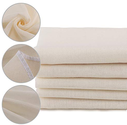XelNaga 5 Pack Muslin Cloths Reusable for Straining, 100% Unbleached Pure Cotton Cheesecloth, Soft Square Cheese Clothes Weave Fabric Filter for Cooking, Baking (50 x 50 cm Food Strainer Cloth)