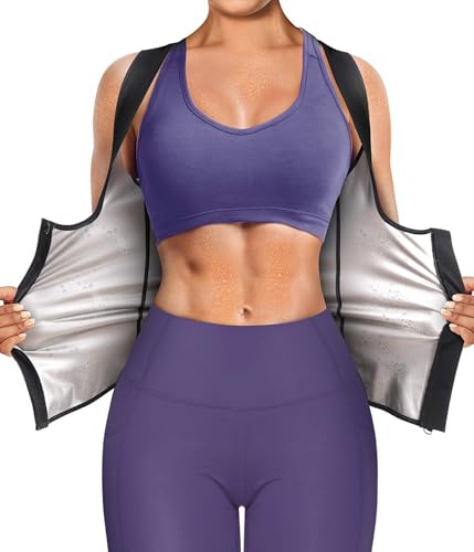 Junlan Sauna Suit for Women Waist Trainer Vest Sweat Tank Top Shaper with Zipper (Black, L)