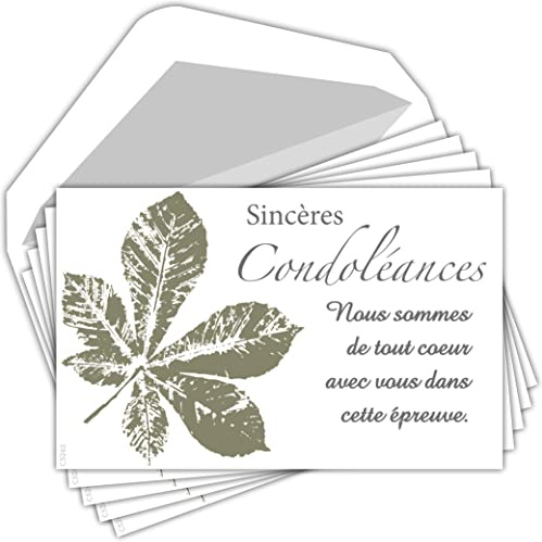 C5265 Sincères Condoléances Lot 5 Cartes identiques + 5 Enveloppes Blanches Format 9x14cm - Texte Courage Epreuve Décès Obsèques Funérailles Deuil - Fabriquées en France