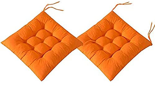 Hruile Lot de 2 coussins de chaise de jardin, de cuisine, de salle à manger, de forme carrée confortable avec sangles pour l'intérieur ou l'extérieur, 40 x 40 cm, orange
