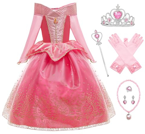 YOSICIL Filles Robe Princesse de Soirée Enfant Fille Fête Costume Demoiselle d'honneur Bal Baptême Communion Halloween Carnaval Cosplay Fête D'anniversaire avec Accessoires Deguisement，Rose，110