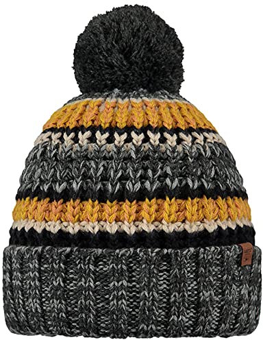 Barts Herren Strickmütze Goser gestreifte Männermütze mit Bommel 0355 Dark Heather 19