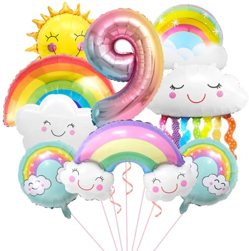 Decorazioni Arcobaleno 9 Anni, Palloncino Numero 9 Grande, Addobbi per Tema Colorato Compleanno Bambini Festa