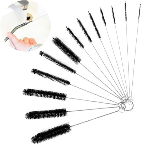 13 Stück Kleine Reinigungsbürste, Strohhalm Bürste Set, Flaschenbürste, Pfeifenreiniger Bürste, Flaschenbürste Dünn, für Kaffeevollautomat Reagenzgläser Teekanne Düse Strohhalme-Schwarz
