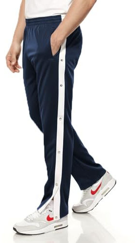Pantalon Jogging de Sport Homme à Boutons-Pression – Pantalon Rééducation/Reha Post-OP Genou – Ouverture Latérale Intégrale – Survêtement Convalescence & Kiné – 65% Coton 35% Polyester, Bleu, XXXL