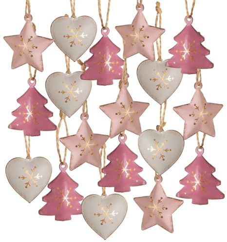 Logbuch-Verlag Detalles Navideños para Colgar, 18 Adornos para Árbol de Navidad, Color Rosa, Gris, Metal, 4 cm