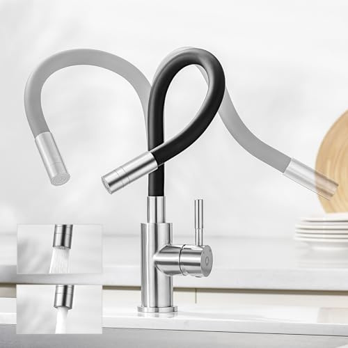 CECIPA Flexibler Küchenarmatur Schwarz, Wasserhahn Küch mit 2 Strahlarten, Mischbatterie Küche Schwarz, Spültischarmatur 360° Schwenkbar, Armatur küche Hochdruck, Spülarmatur Edelstahl