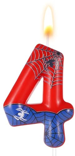 Spider Themed Birthday Candle - Red Blue Web Number Candle for Boys Girls Cake Party Decoration (4)