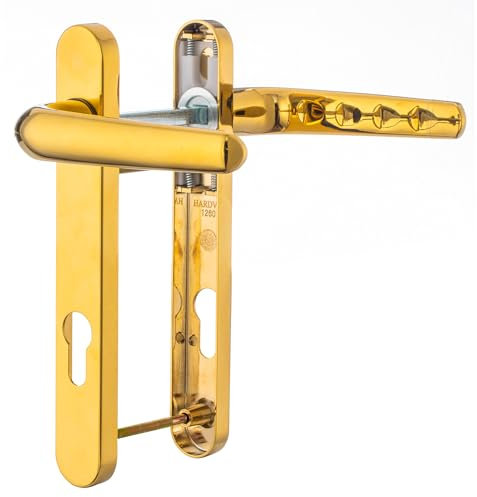 Hardver UPVC Front Door Gold Polished Brass Handle Set, 92mm PZ 122mm, Double Glazing, Patio, PVC Gold Chrome Composite Door Handles